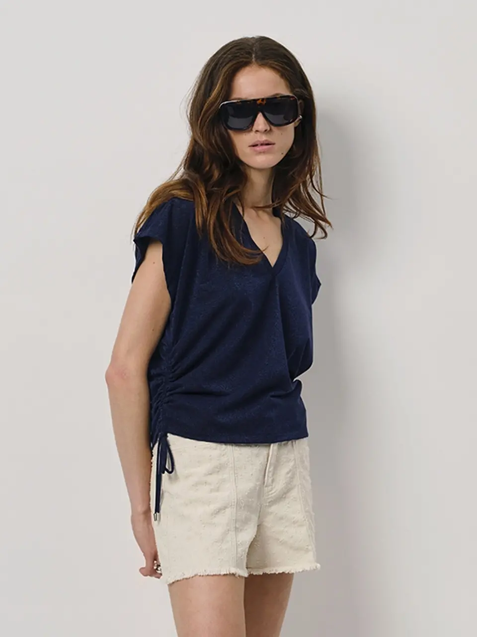 Dante 6 Boxy Lurex T-shirt Donkerblauw