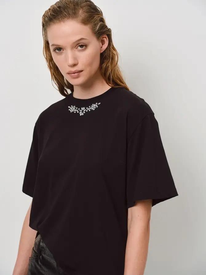 Dante 6 Boxy Strass T-shirt Zwart