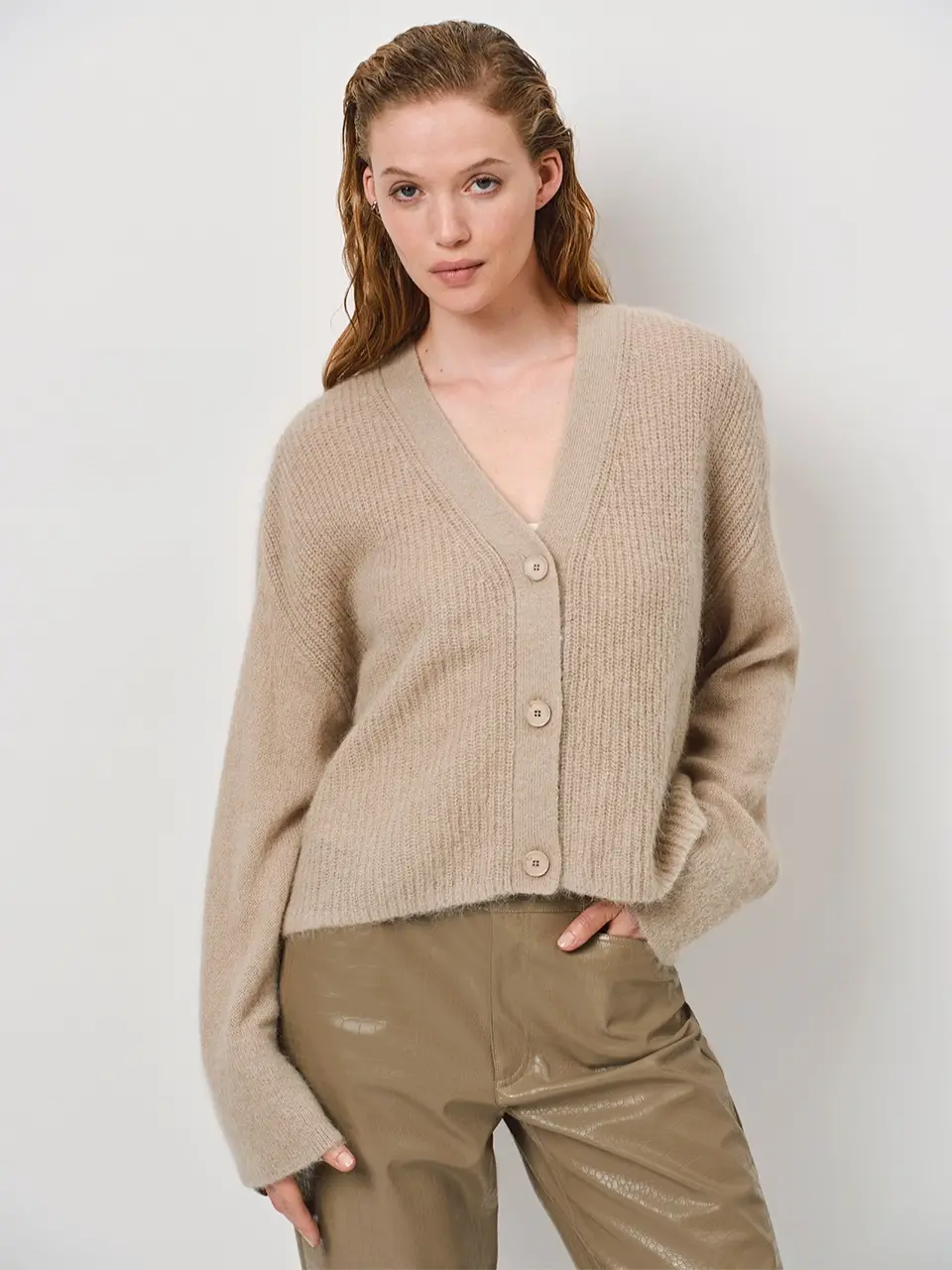 Dante 6 Cropped Gebreid Vest Taupe