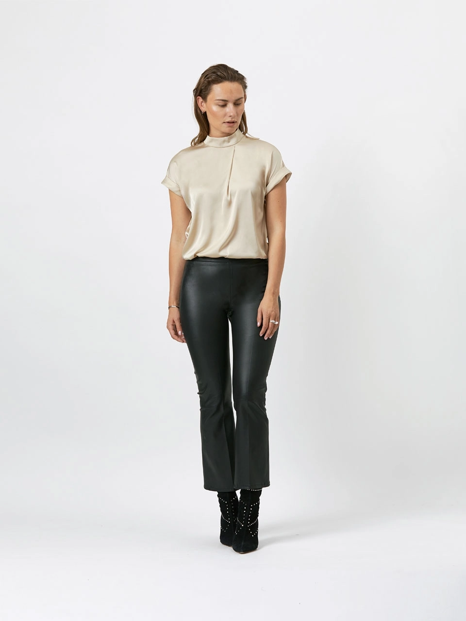 Dante 6 Cropped Leren Flare Broek Zwart