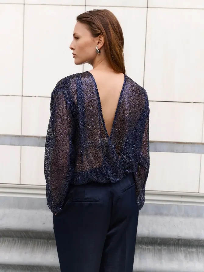 Dante 6 Cropped Pailletten Top Donkerblauw