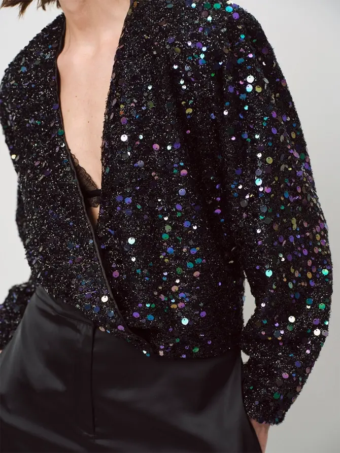 Dante 6 Cropped Pailletten Top Zwart