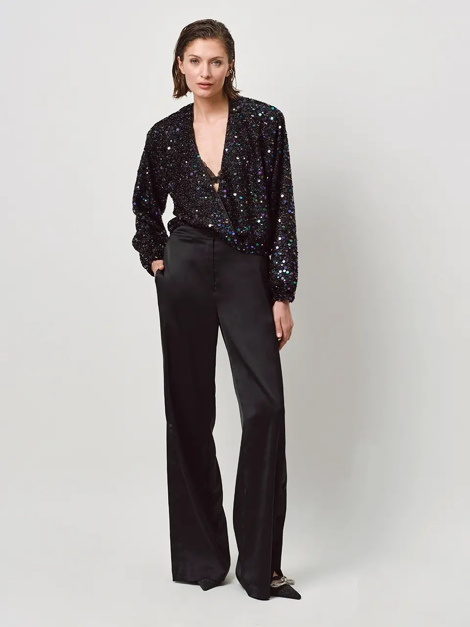 Dante 6 Cropped Pailletten Top Zwart