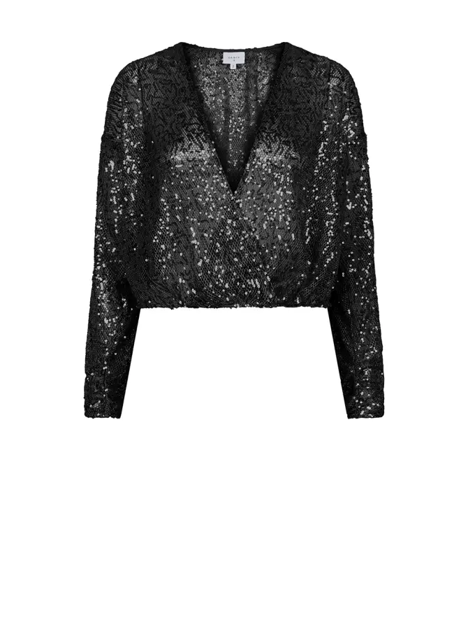 dante 6 Cropped pailletten top Zwart