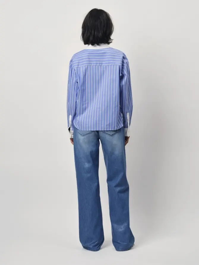 Dante 6 Cropped Pinstripe Shirt Blauw