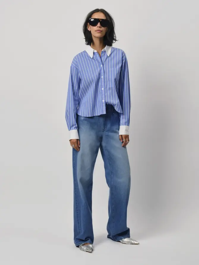 Dante 6 Cropped Pinstripe Shirt Blauw