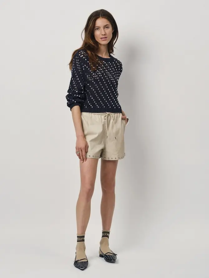 Dante 6 Cropped Rhinestone Trui Donkerblauw