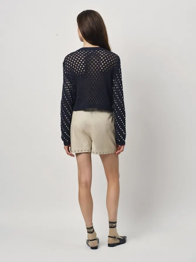 Dante 6 Cropped Rhinestone Trui Donkerblauw