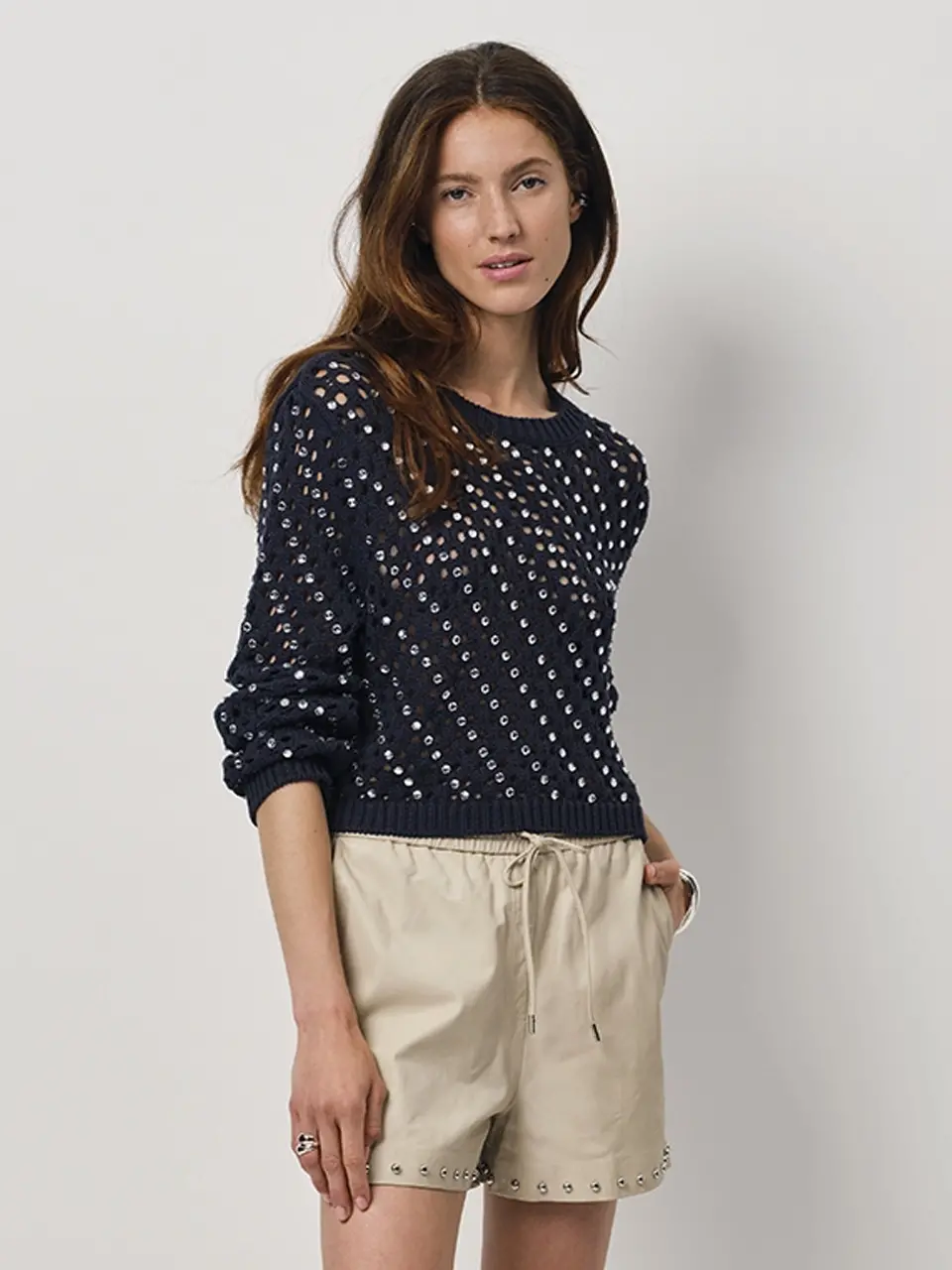 Dante 6 Cropped Rhinestone Trui Donkerblauw