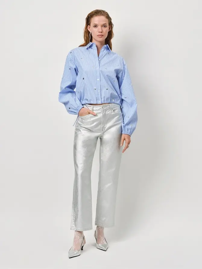 Dante 6 Cropped Streep Shirt Blauw
