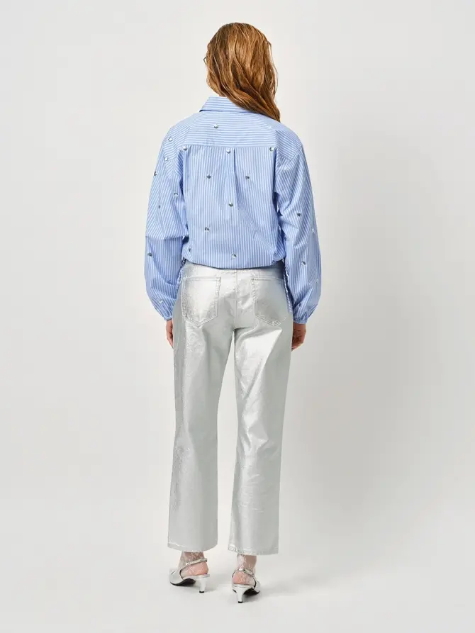Dante 6 Cropped Streep Shirt Blauw