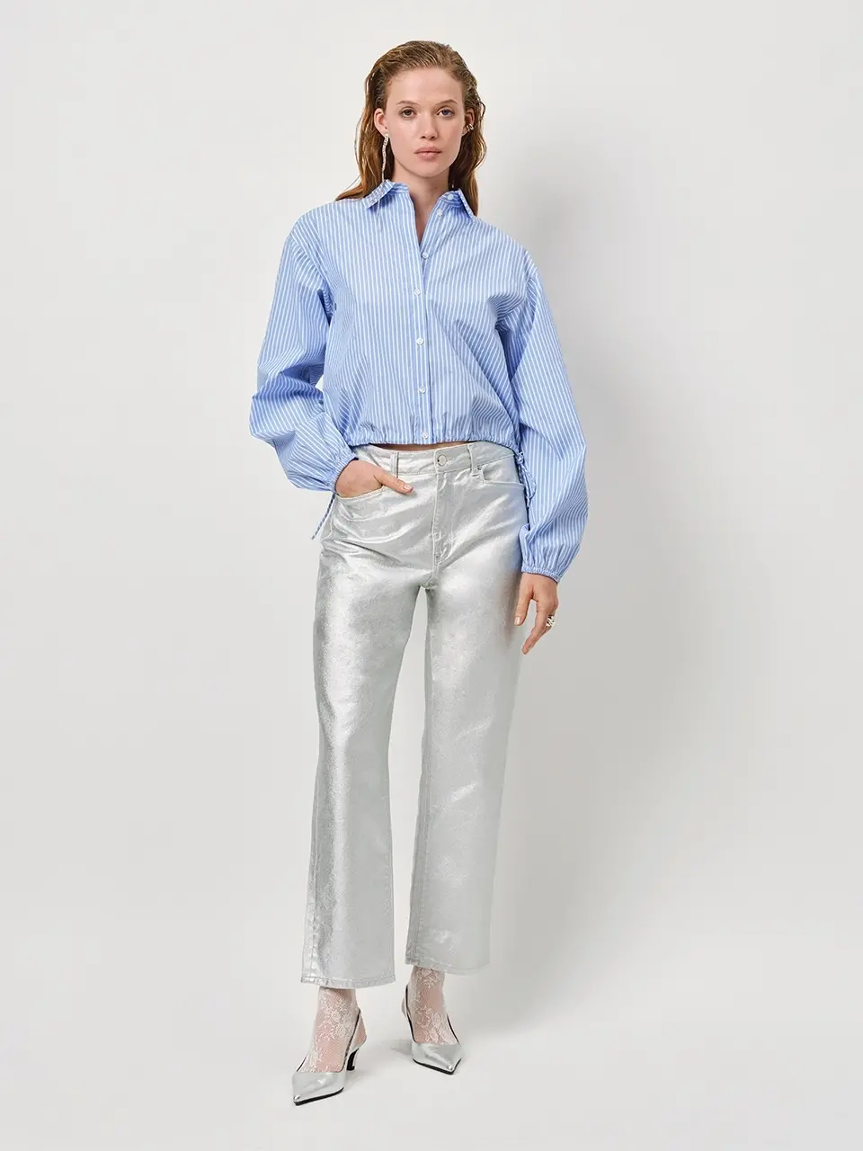 Dante 6 Cropped Streep Shirt Blauw