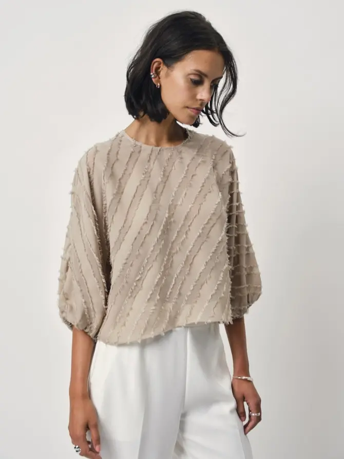 Dante 6 Cropped Textuur Top Taupe