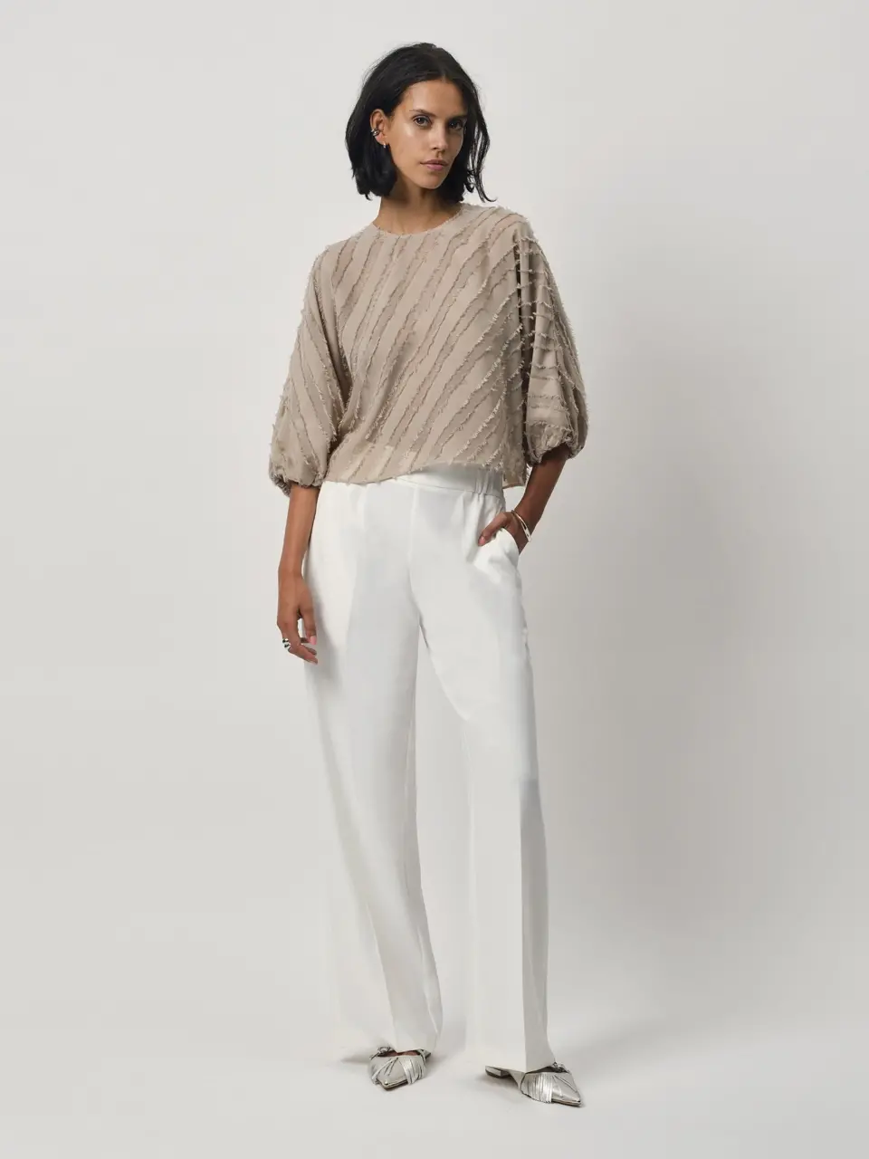 Dante 6 Cropped Textuur Top Taupe