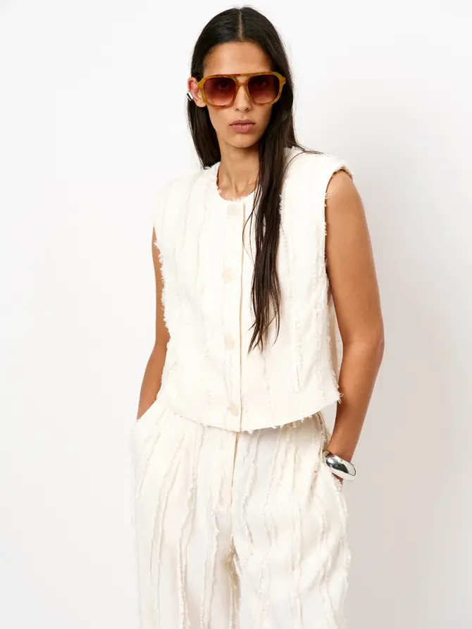 Dante 6 Fil Coupé Gilet Creme