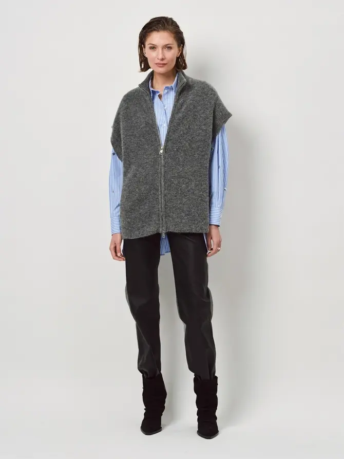 Dante 6 Gebreid Vest Met Dubbele Rits Donkergijs