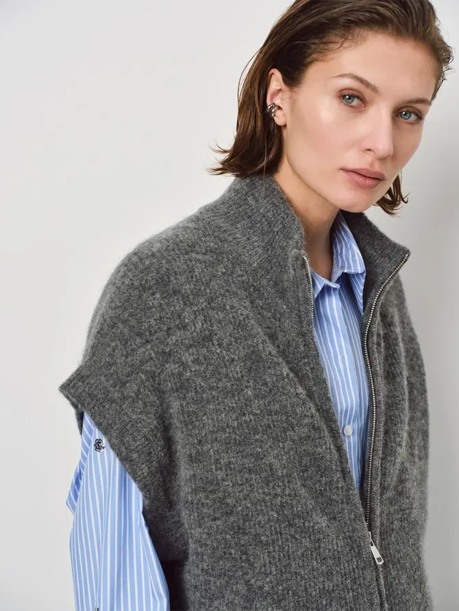 dante 6 Gebreid vest met dubbele rits Donkergijs