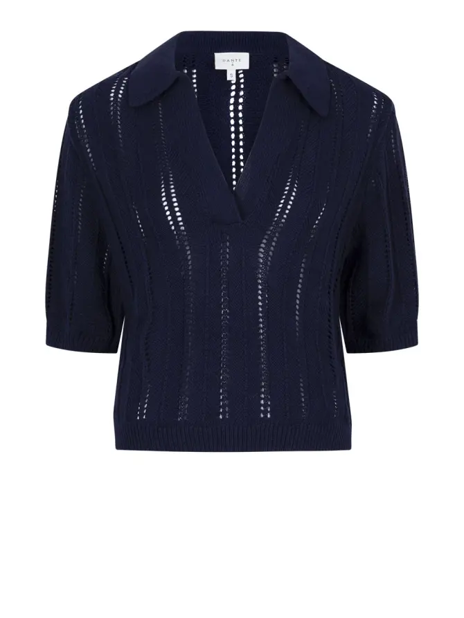 dante 6 Katoenen ajour polo Donkerblauw