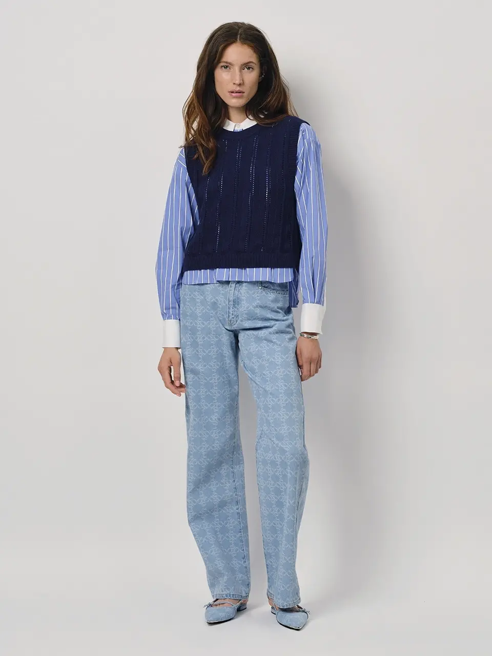 Dante 6 Katoenen Ajour Top Donkerblauw