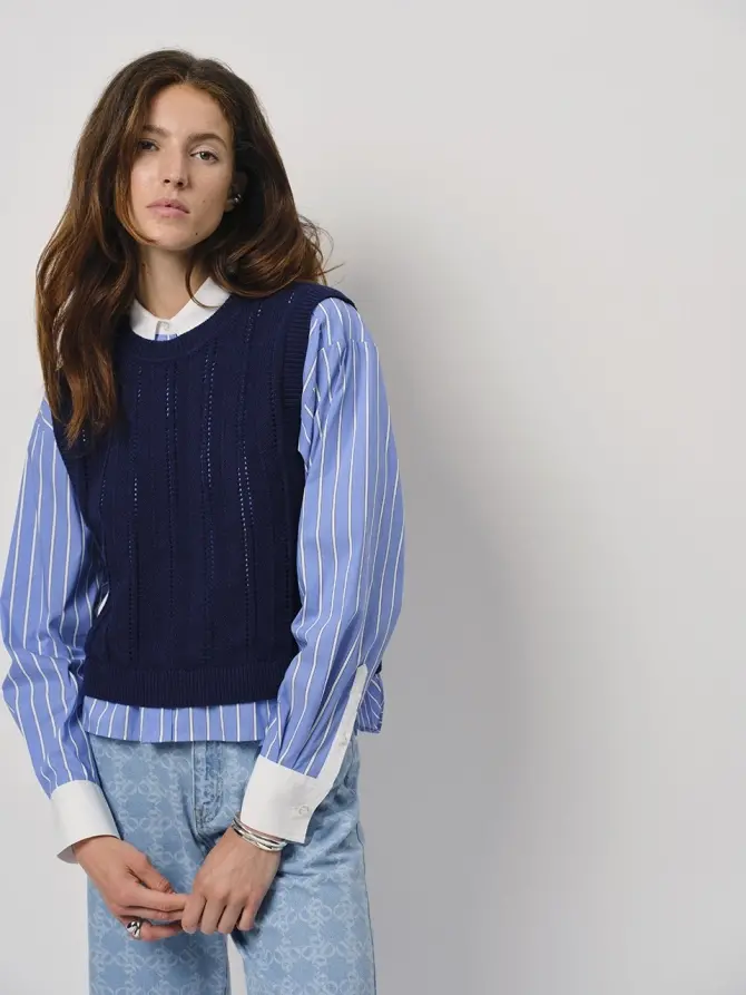 Dante 6 Katoenen Ajour Top Donkerblauw