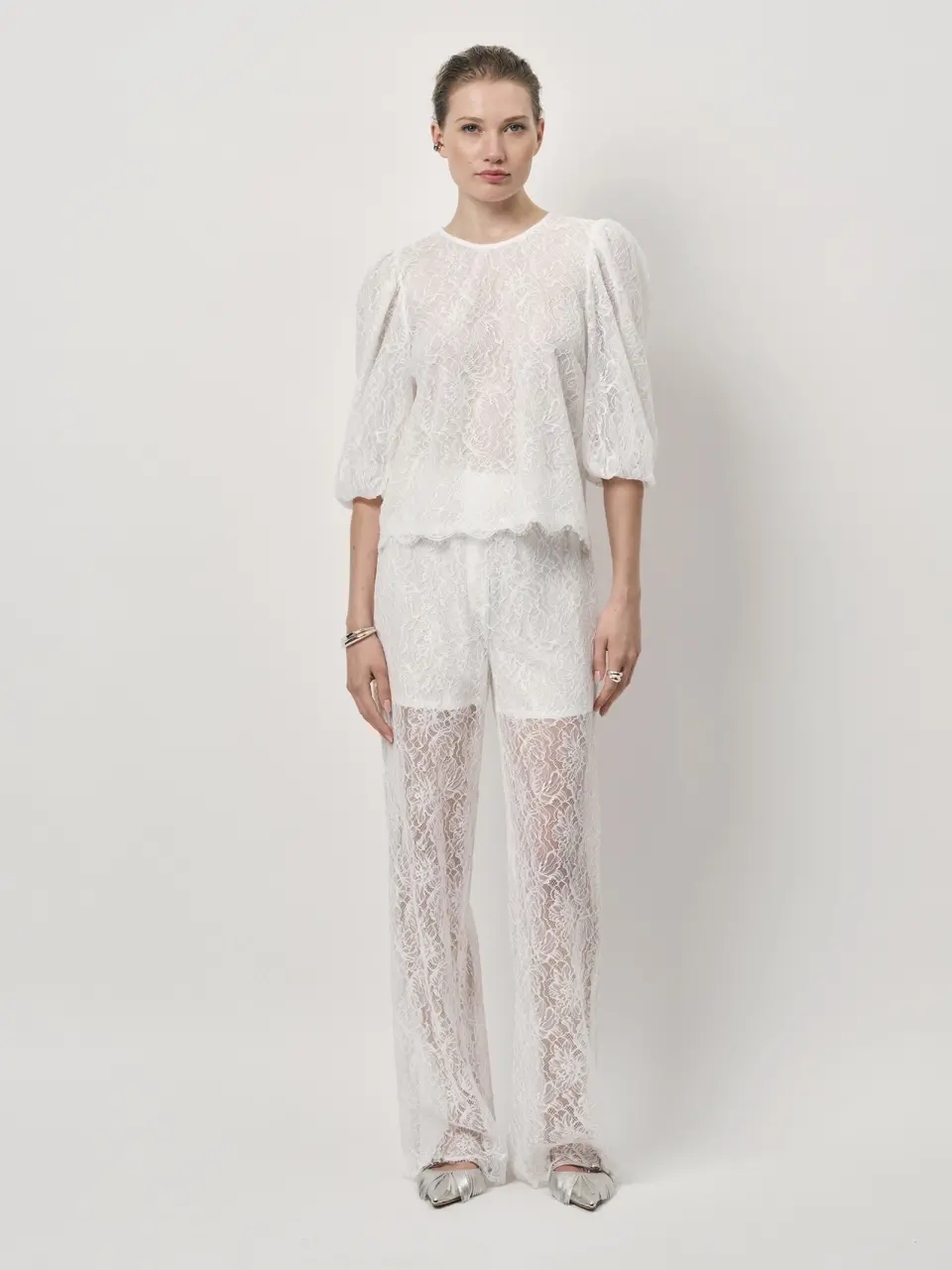 Dante 6 Lace Wide Leg Broek Creme