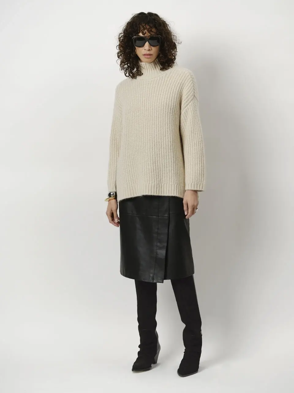 Dante 6 Leren Midi Wikkelrok Zwart