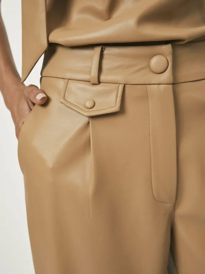 Dante 6 Losse Faux Leren Broek Taupe Bruin