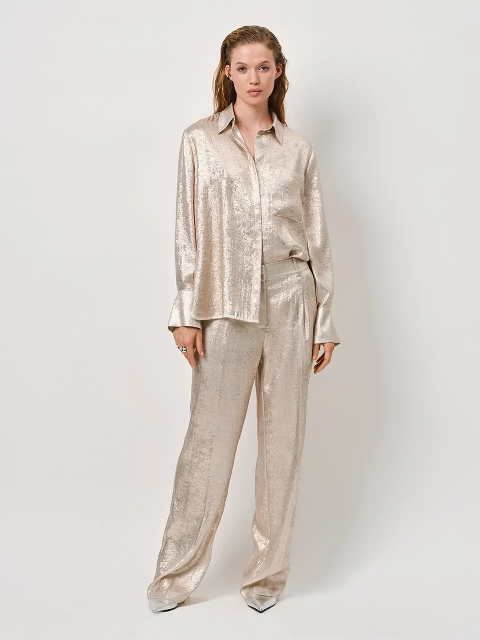 Dante 6 Metallic Oversized Shirt Champagne