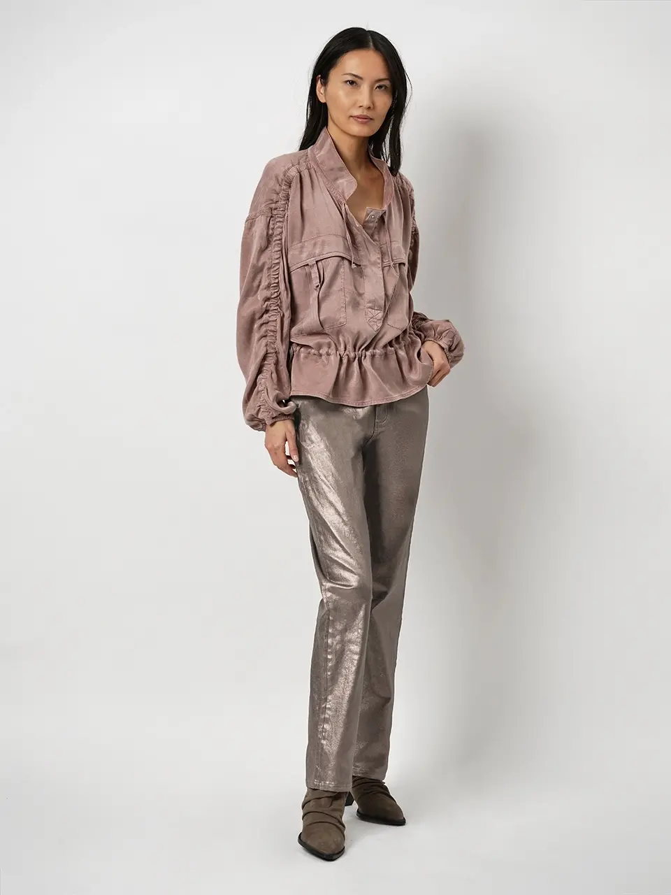 Dante 6 Metallic Stretch Jeans Taupe
