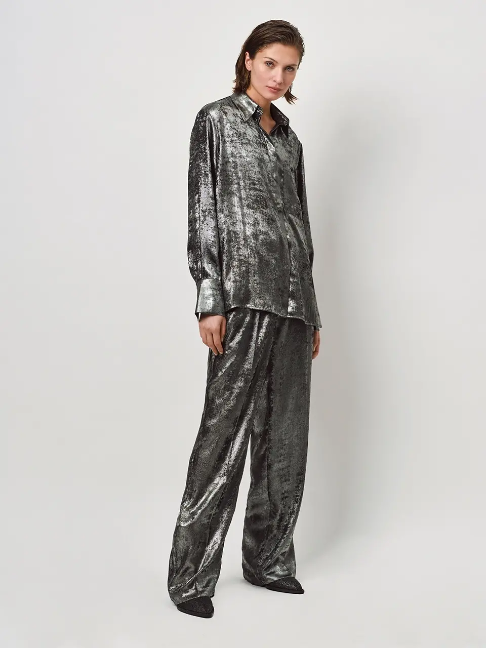 Dante 6 Metallic Wijde Broek Metallic Grijs