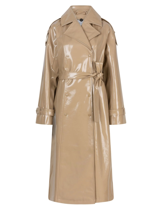 dante 6 Oversized trench van kunstleer Taupe Bruin