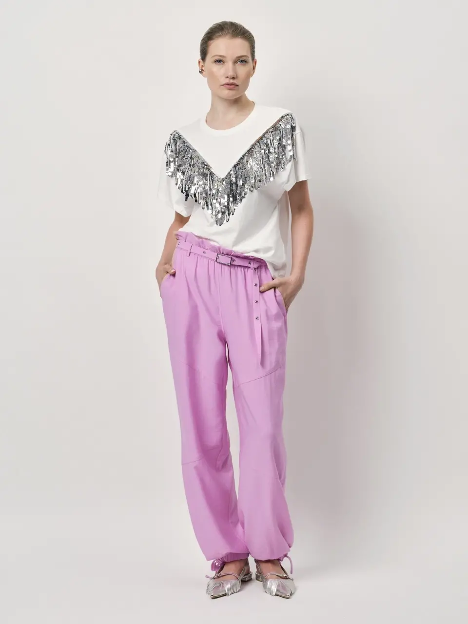 Dante 6 Pailletten Franje T-shirt Wit