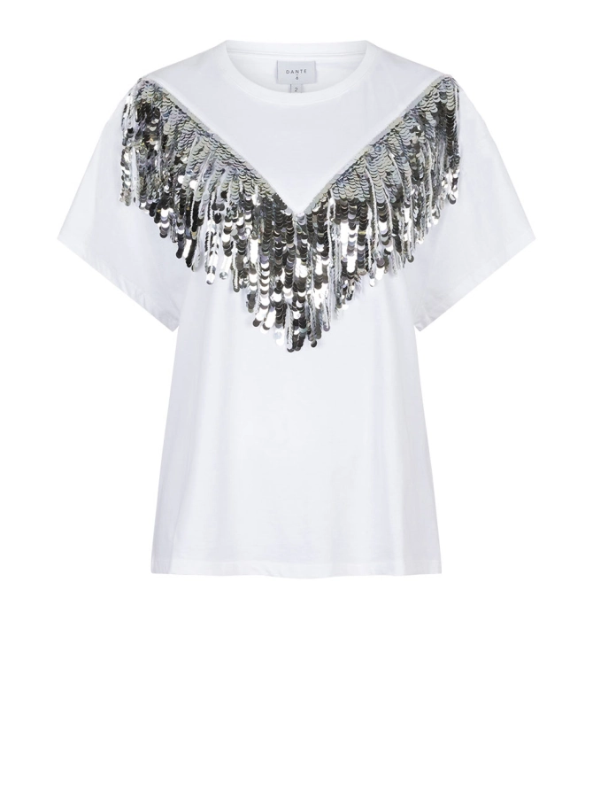 dante 6 Pailletten franje T-shirt Wit