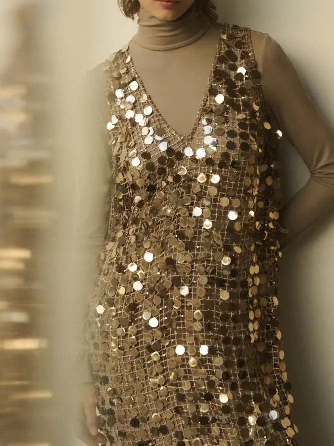 Dante 6 Pailletten Maxi Jurk Bruin