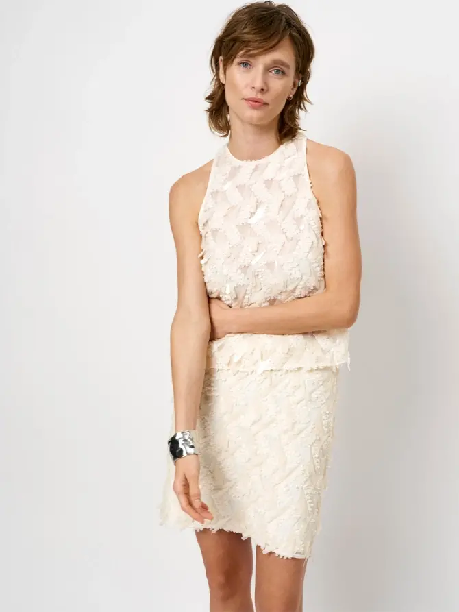 dante 6 Pailletten mini-rok Creme