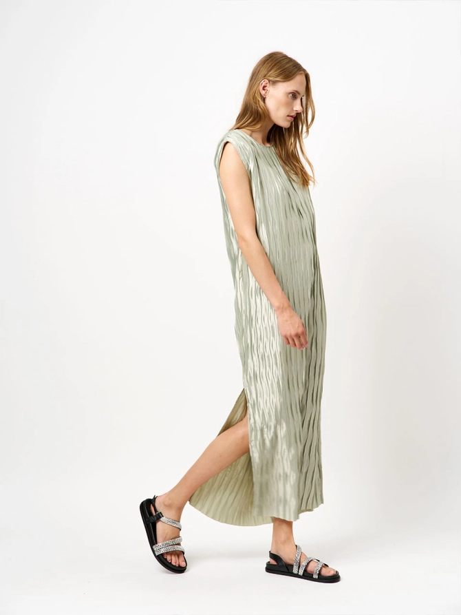 Dante 6 Plissé Maxi-jurk Lichtgroen