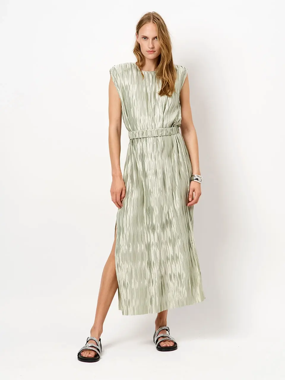 Dante 6 Plissé Maxi-jurk Lichtgroen