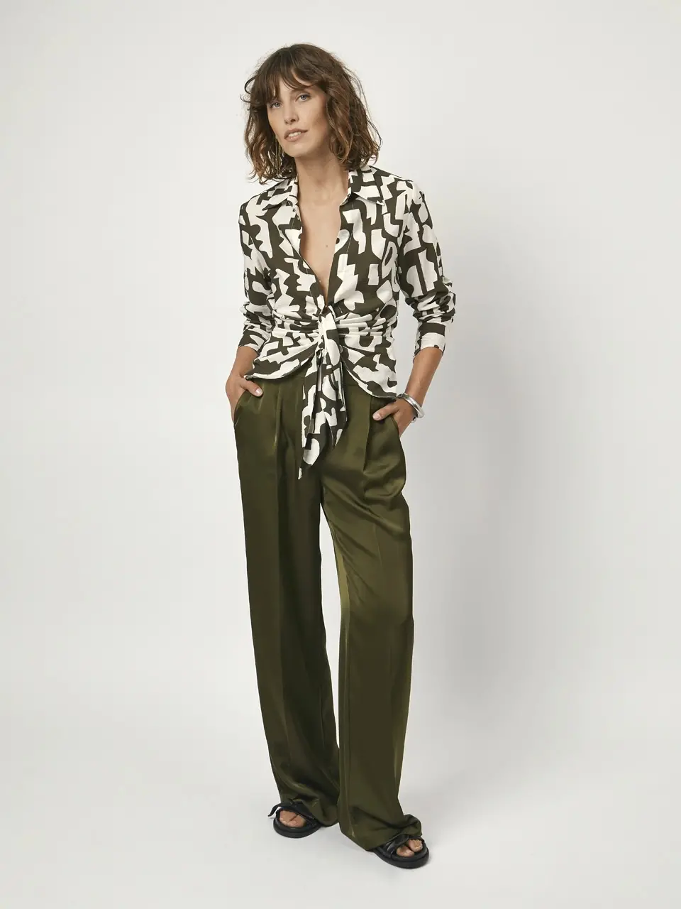 Dante 6 Print Drapey Blouse Donkergroen