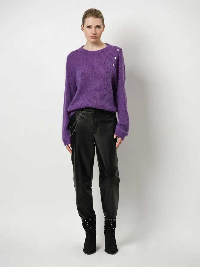 Dante 6 Rib Trui Met Knoopdetails Electric Purple