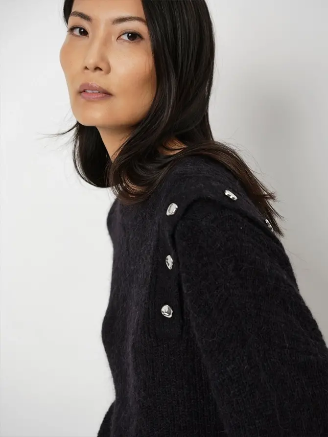 dante 6 Rib trui met knoopdetails Zwart