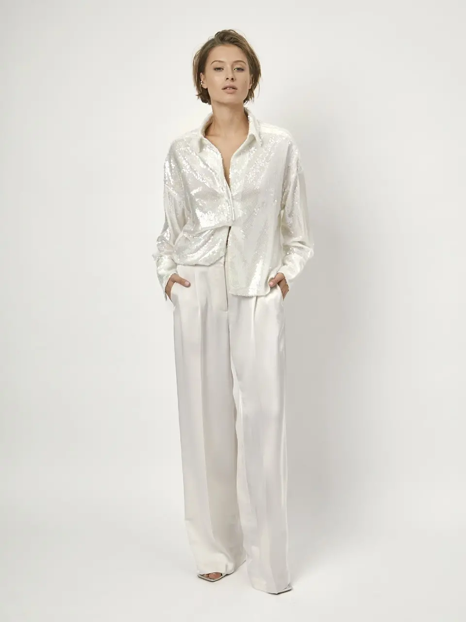 Dante 6 Satijnen Wide Leg Broek Creme