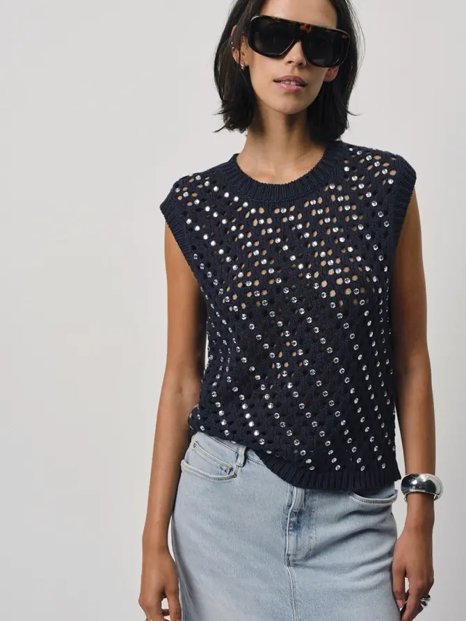 Dante 6 Strass Knit Top Donkerblauw