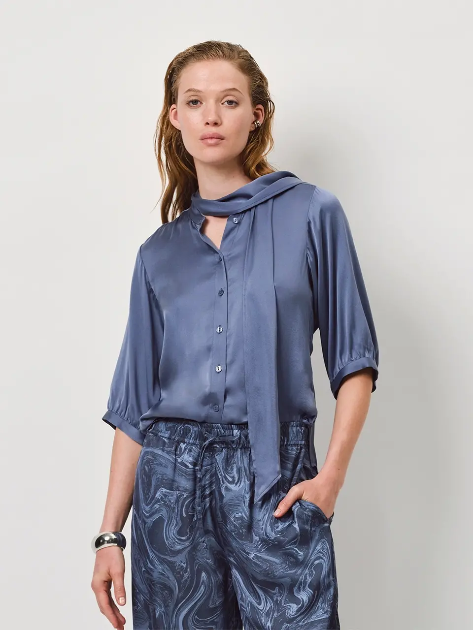 Dante 6 Stretchzijde Blouse Donkerblauw