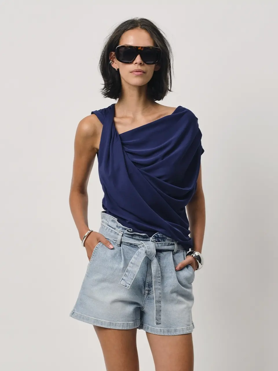 Dante 6 Twist Detail Jersey Top Donkerblauw