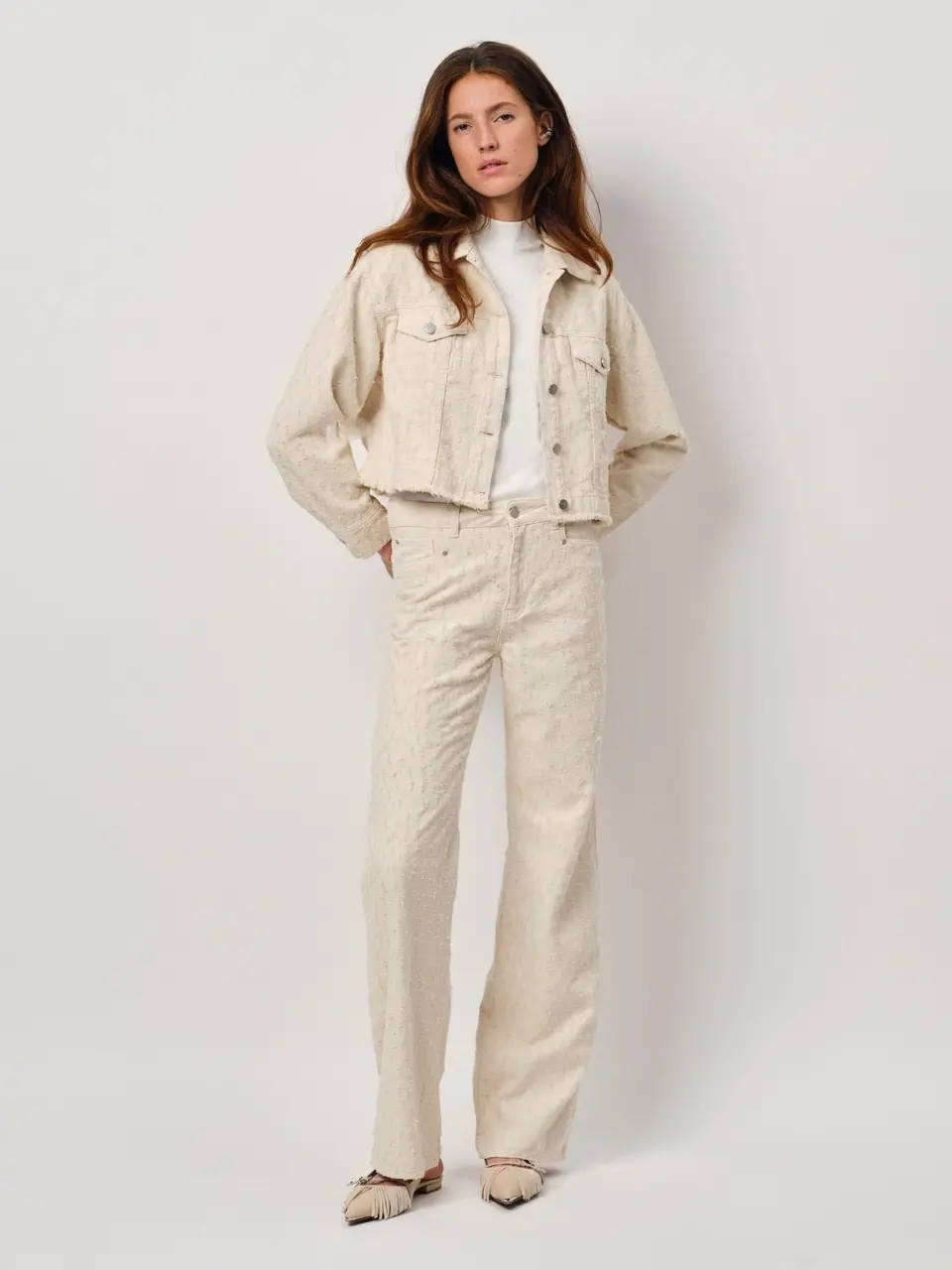 Dante 6 Wide Leg Raw Jeans Creme