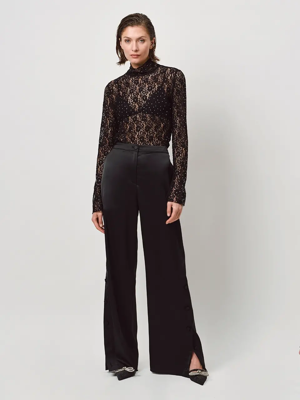 Dante 6 Wide Leg Satijn Broek Zwart