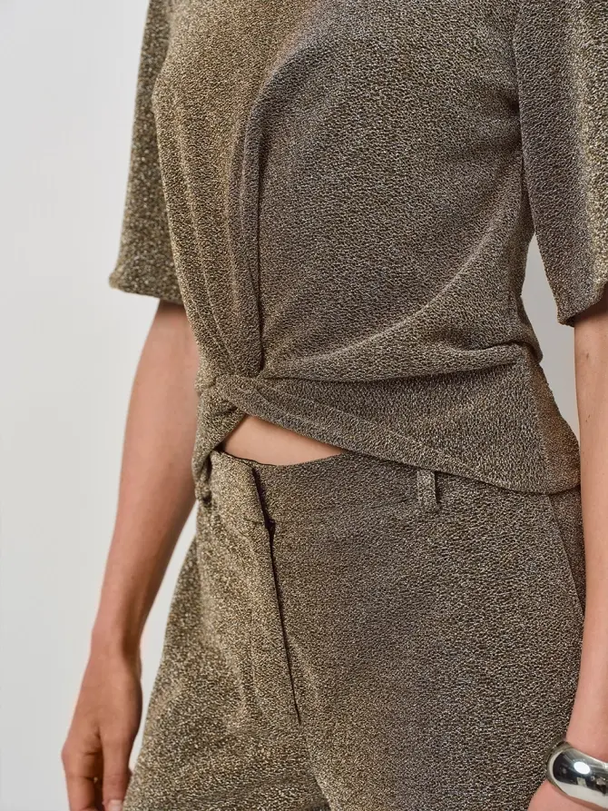 Dante 6 Wijde Lurex Broek Champagne