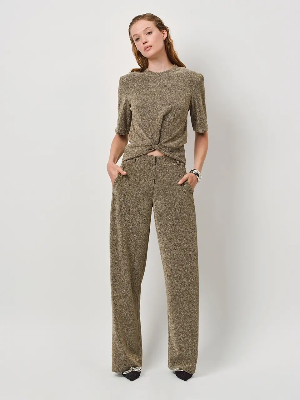 Dante 6 Wijde Lurex Broek Champagne