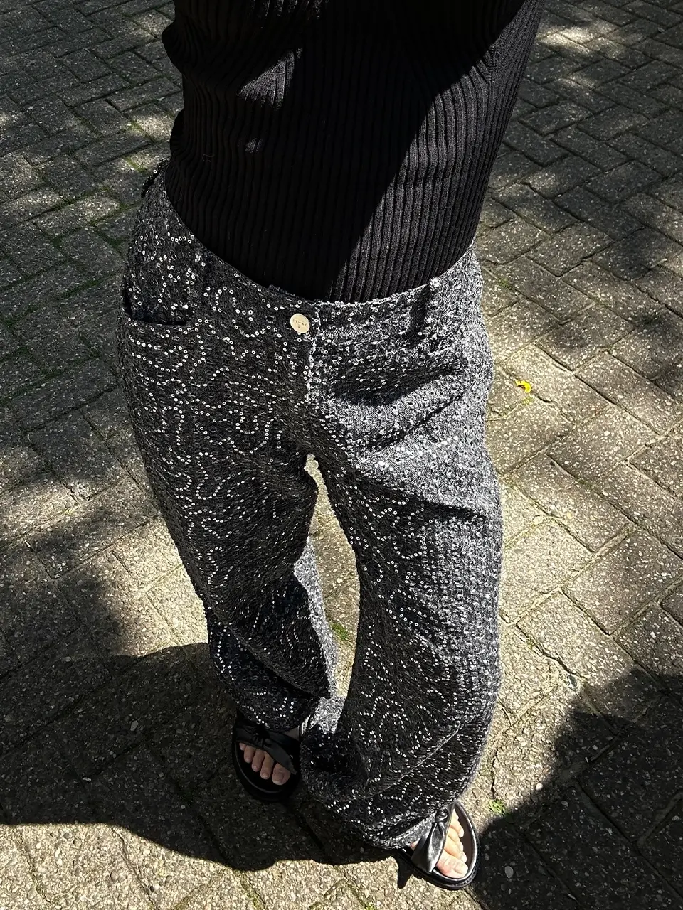 Dante 6 Wijde Pailletten Jeans Washed Black