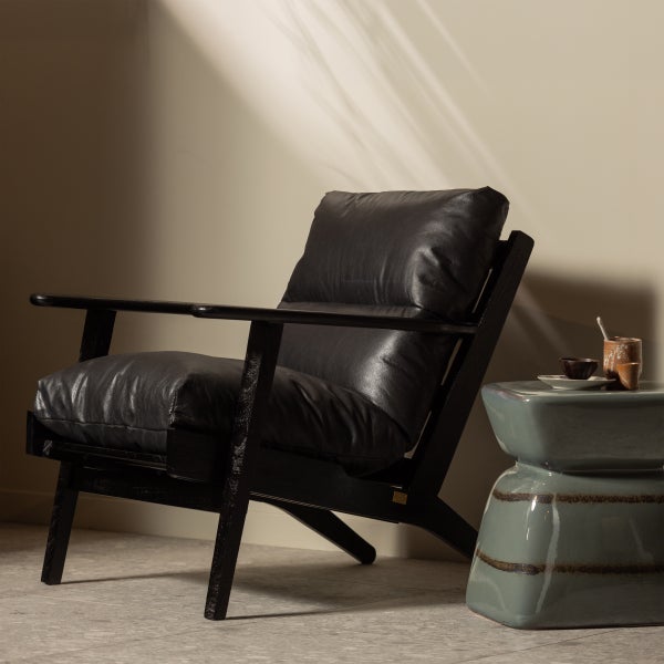 De Eekhoorn HOUSTON FAUTEUIL LEER/HOUT ZWART